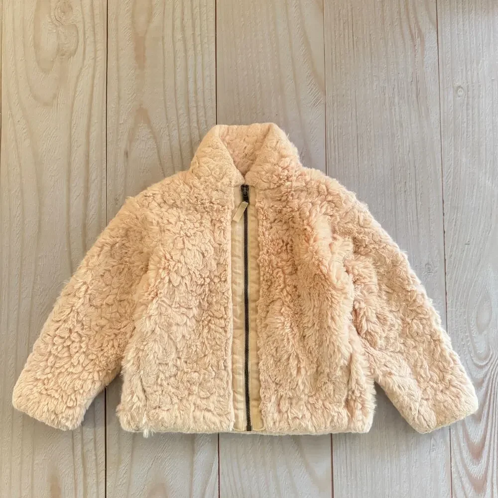 Patagonia Kids Girls XS 5-6 Lunar Frost Faux Fur Fleece Full Zip Jacket Pink